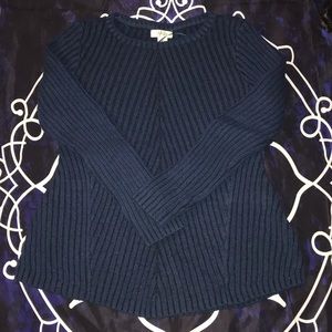 Blue Ribbed Knit Sweater